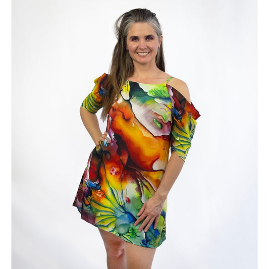 Space Dissolves Into Luminosity Open Shoulder Dress - Wholesale