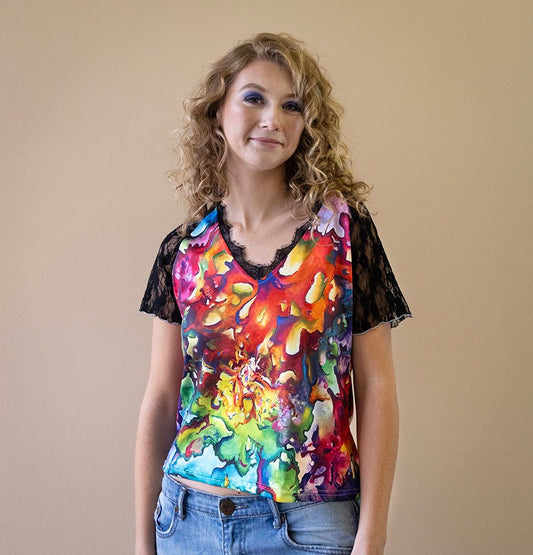 Phoenix V-Neck Blouse with Lace Sleeves